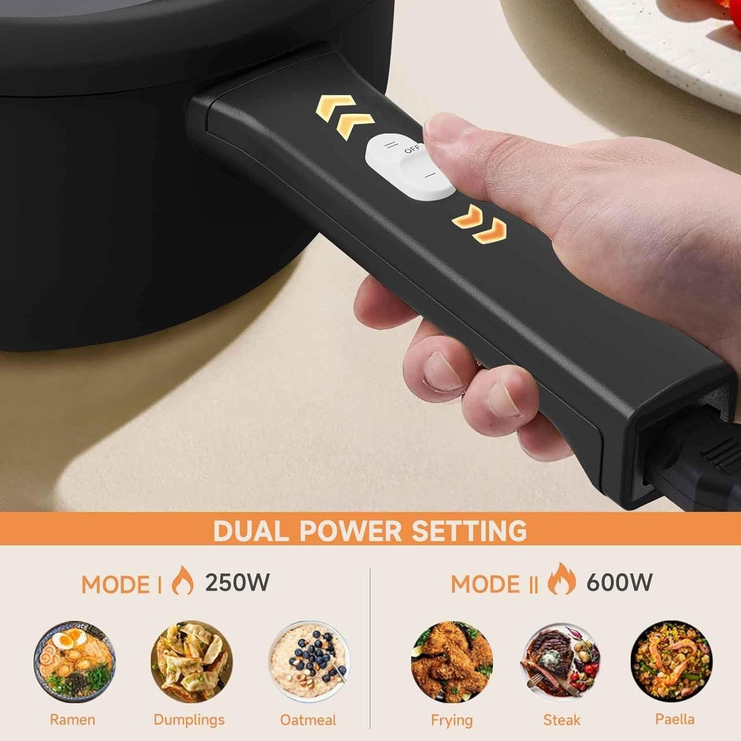 2L Electric Cooker Non-Stick Ramen Pot for Dorms Travel Fast Heating