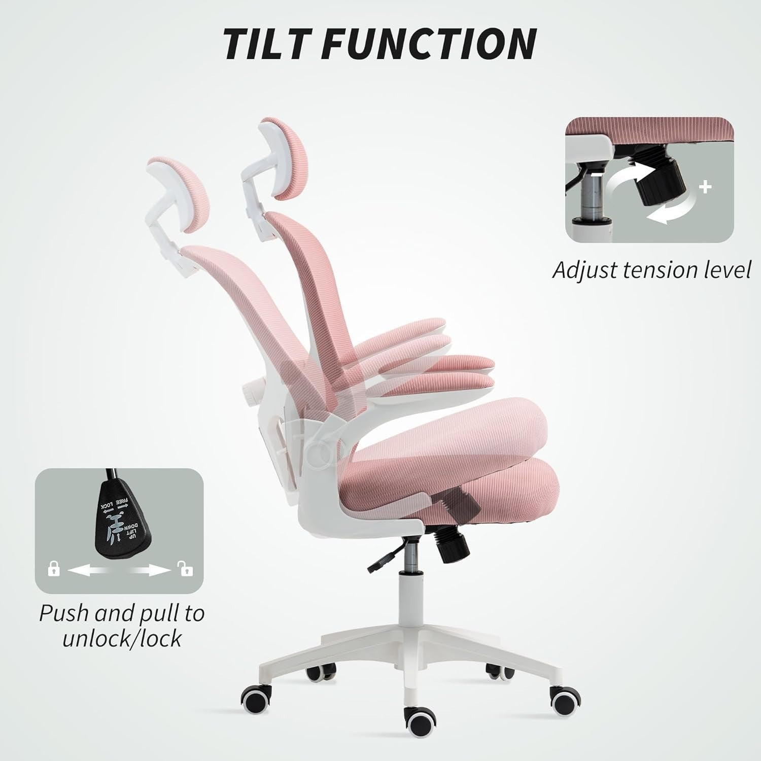 Ergonomic Mesh Office Chair Pink Adjustable Lumbar Headrest Swivel Desk Seat 120