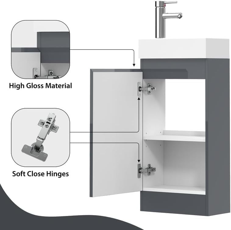Modern 400mm Bathroom Vanity Unit with Basin Grey Floor Standing Sink Cabinet