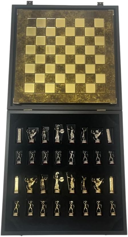 Luxury Greek Statue Chess Set | Zinc Gold & Silver Pieces | 36cm Raised Board