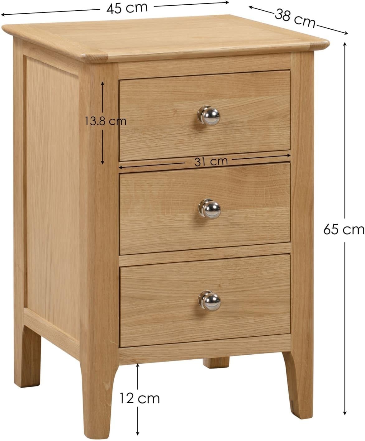 Solid Oak 3 Drawer Bedside Table | Natural Wood Nightstand with Storage