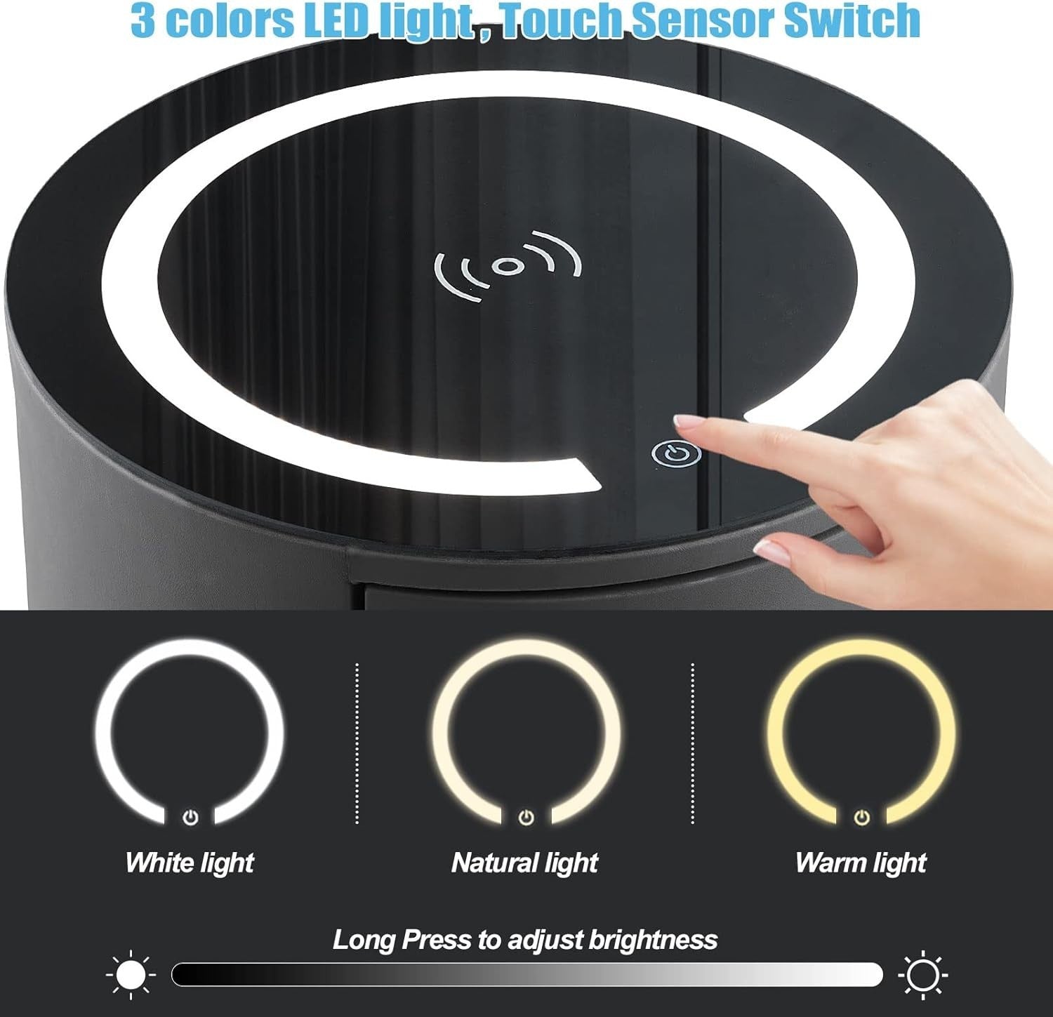 Set of 2 Luxury Round Bedside Tables with Wireless Charging & LED Lights
