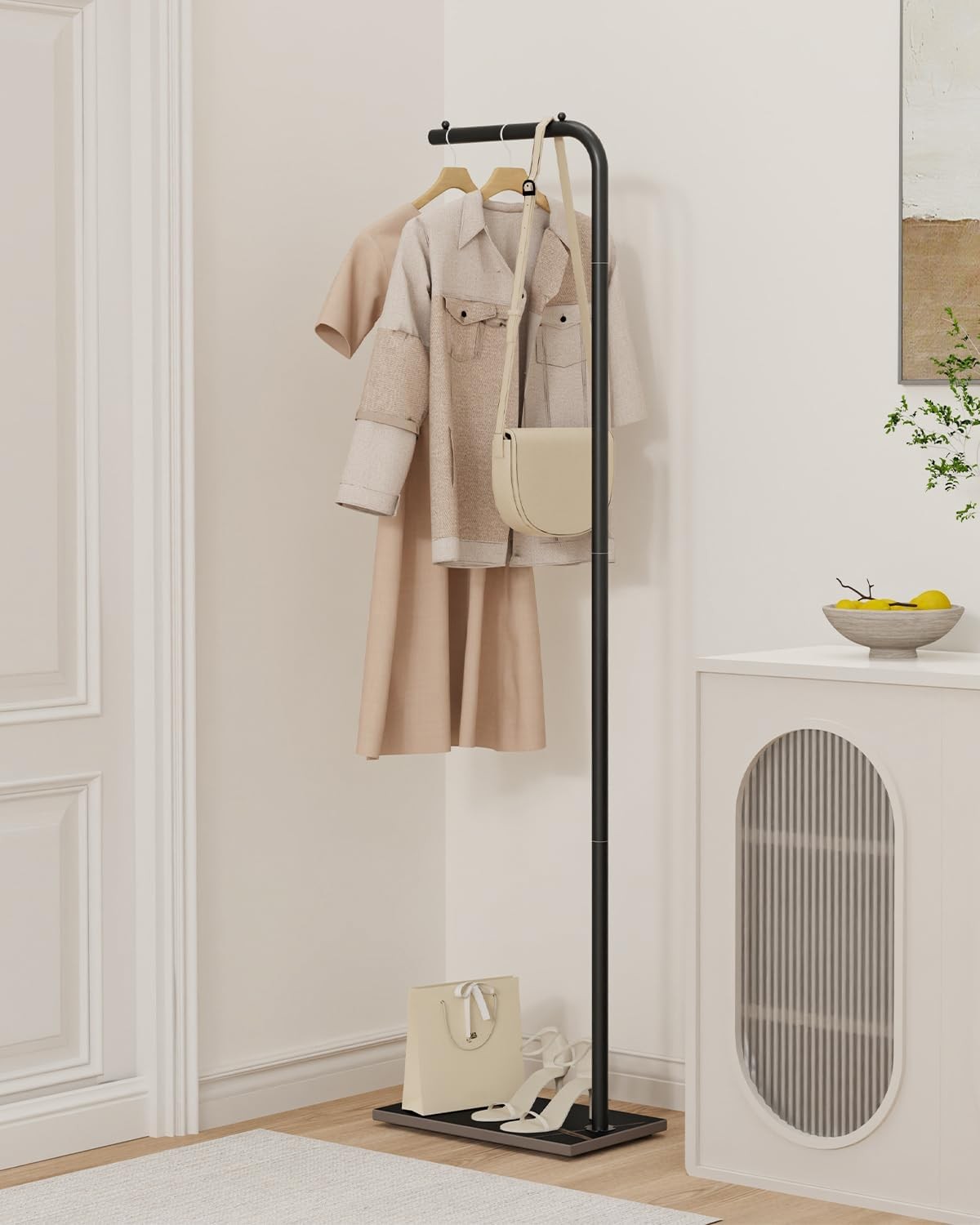 Black Metal L-Shape Coat Rack | Freestanding Clothes Stand 180cm Hall Organizer