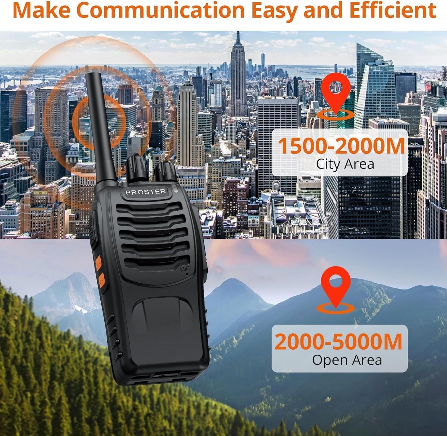 Proster Walkie Talkies 4 Pack Long Range Rechargeable VOX 2 Way Radio