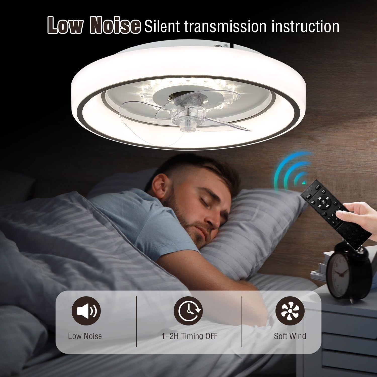 Jenvkoil 11"" Modern Ceiling Fan with LED Light, Remote & App, 6-Speed