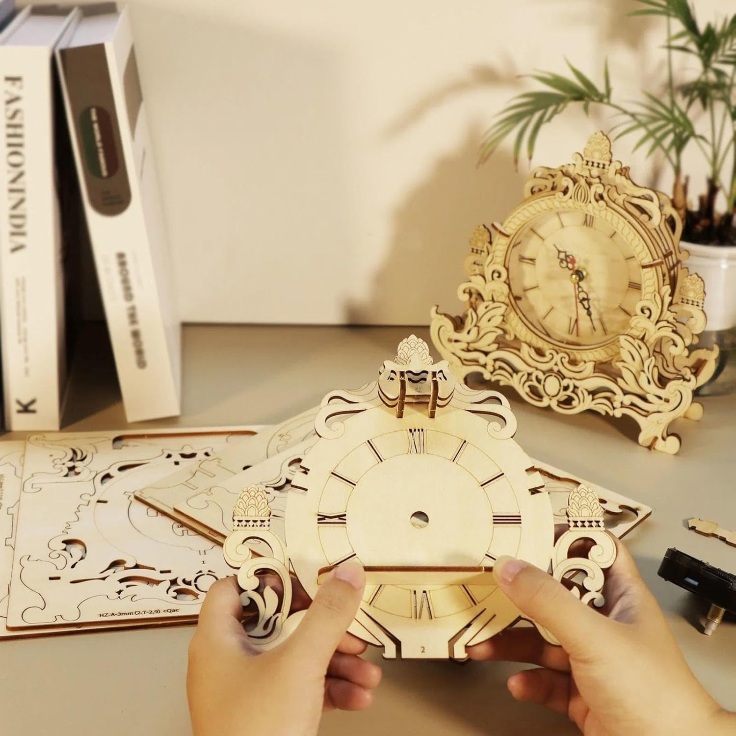 3D Wooden Puzzle Clock Kit DIY Desktop Decor Silent Movement Gift