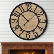 Large 80cm Silent Rustic Wall Clock Metal Wood Arabic Numerals Decor