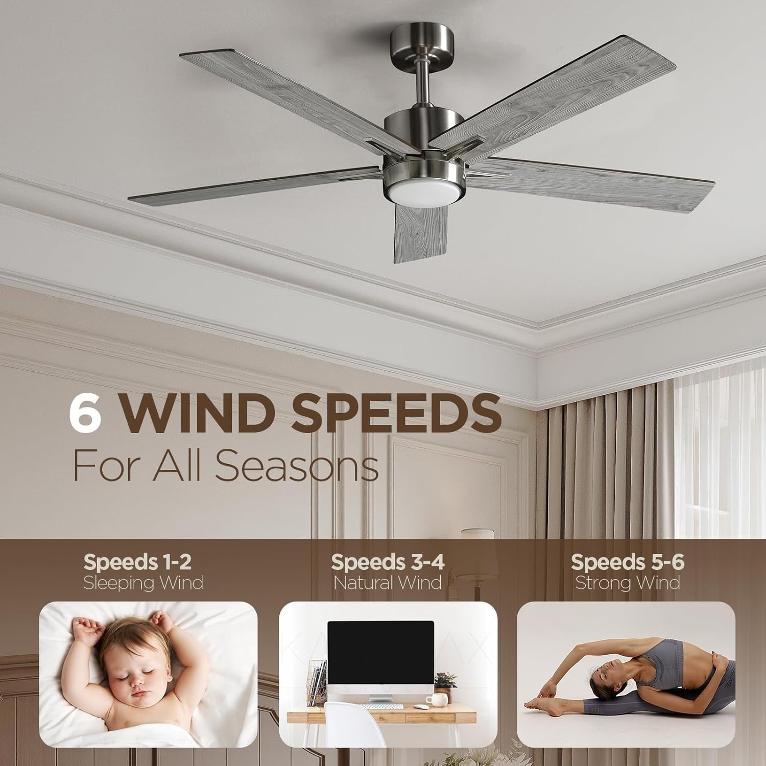 Vagizm 52" Ceiling Fan with Light, Remote, Dimmable, DC Motor,5 Blades, Modern