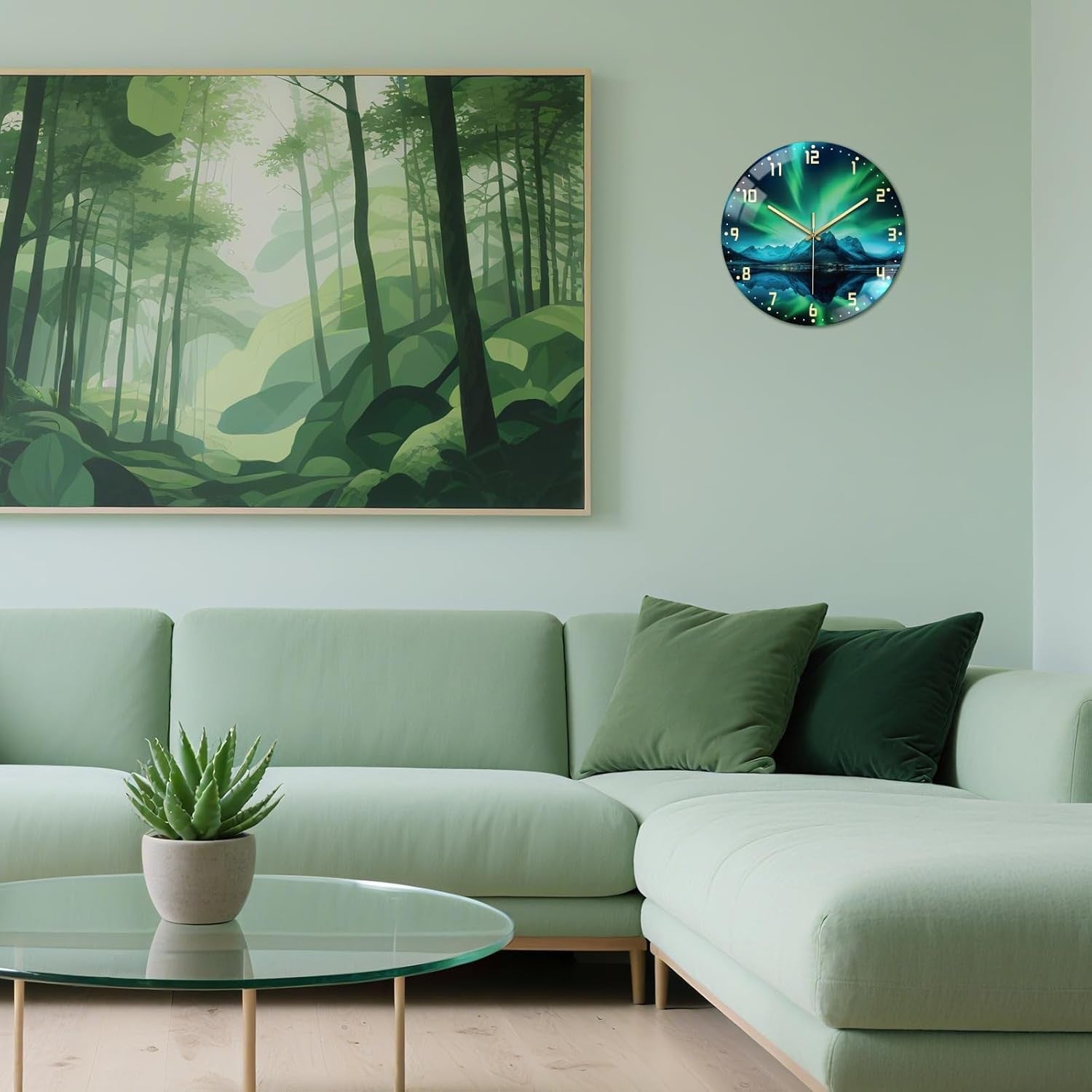 30cm Aurora Landscape Wall Clock – Silent Non-Ticking Glass Art Design