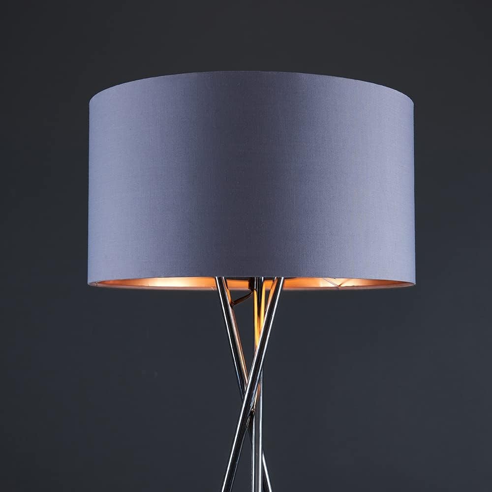 Chrome Tripod Floor Lamp Grey Copper Shade Modern Standing Light Living Room