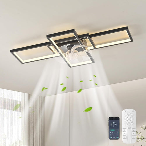 JIINOO 90CM Ceiling Fan with LED Light, 6-Speed, Reversible Motor, Remote