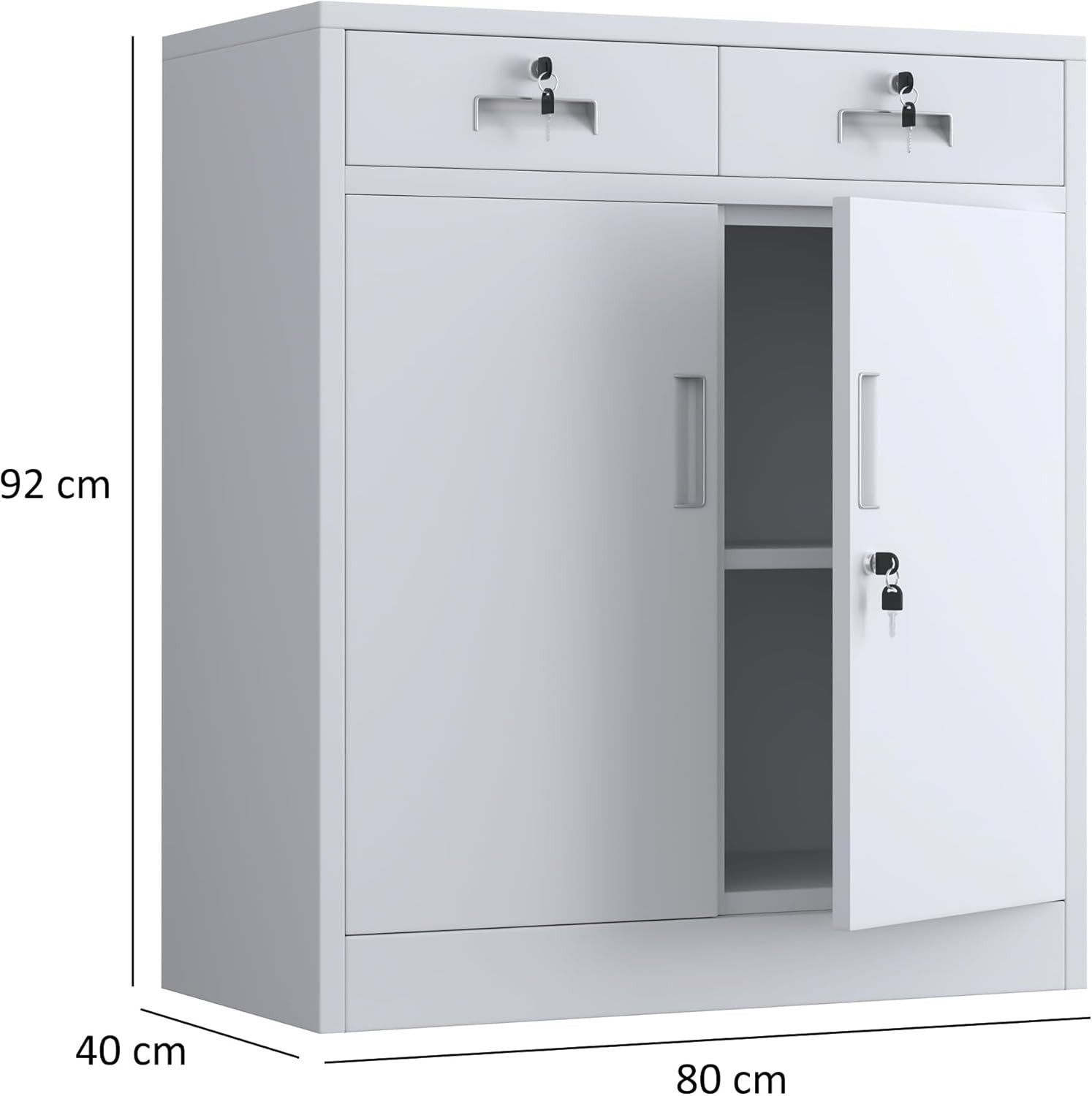 Lockable Metal Storage Cabinet White 2 Door Cupboard 2 Drawers Adjustable Shelf