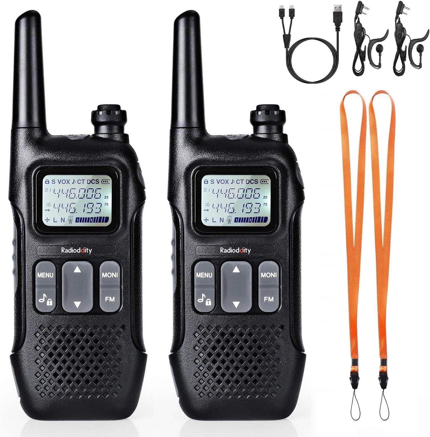 PMR446 Walkie Talkies 4km Range Rechargeable LCD Display 2 Pack