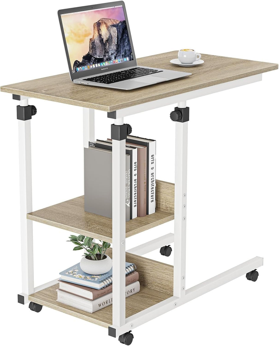 C Shaped Side Table Height Adjustable Sofa Bed Laptop Desk with Wheels