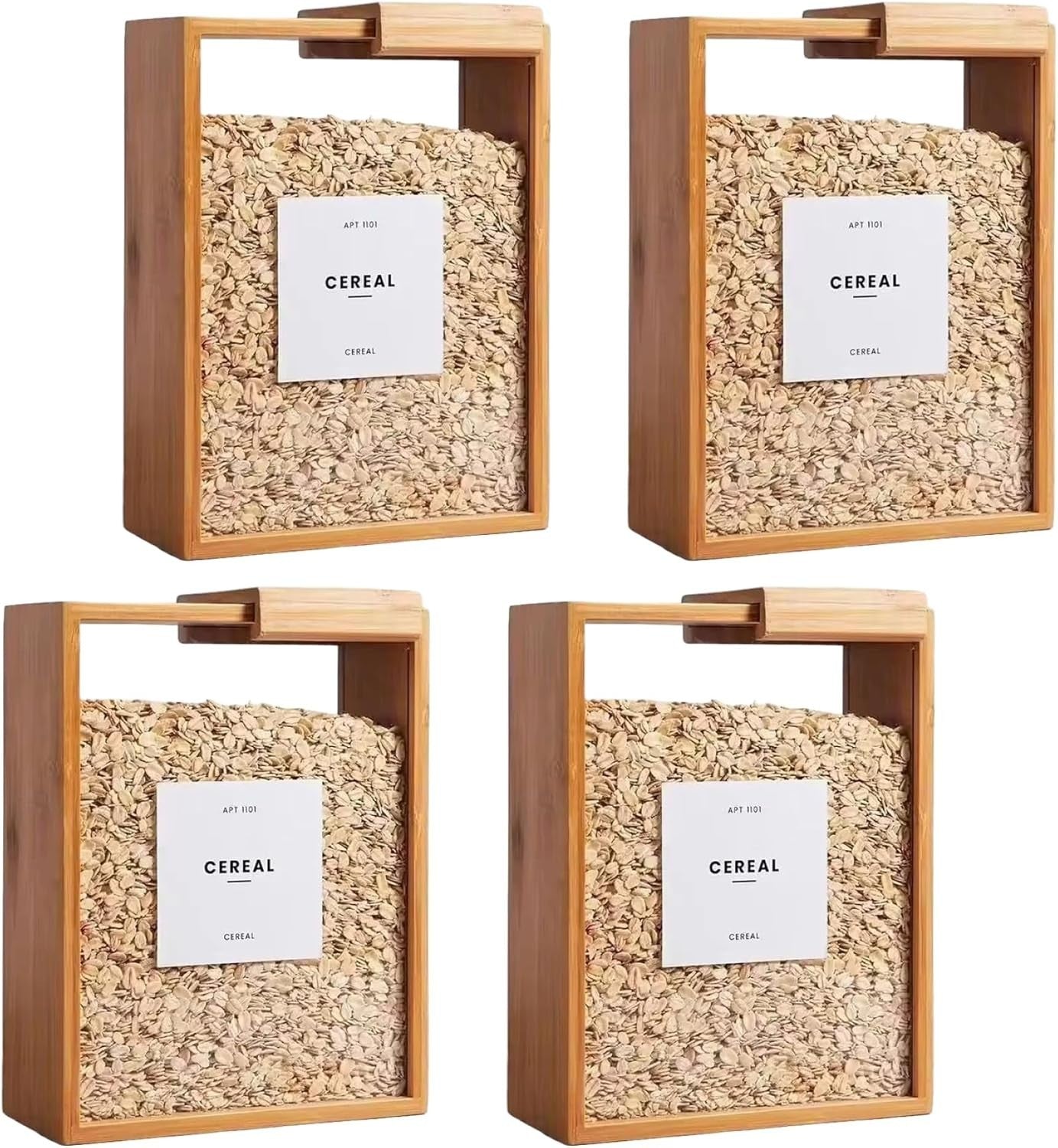 4PCS Bamboo Cereal Storage Containers 9x7x3in Stackable