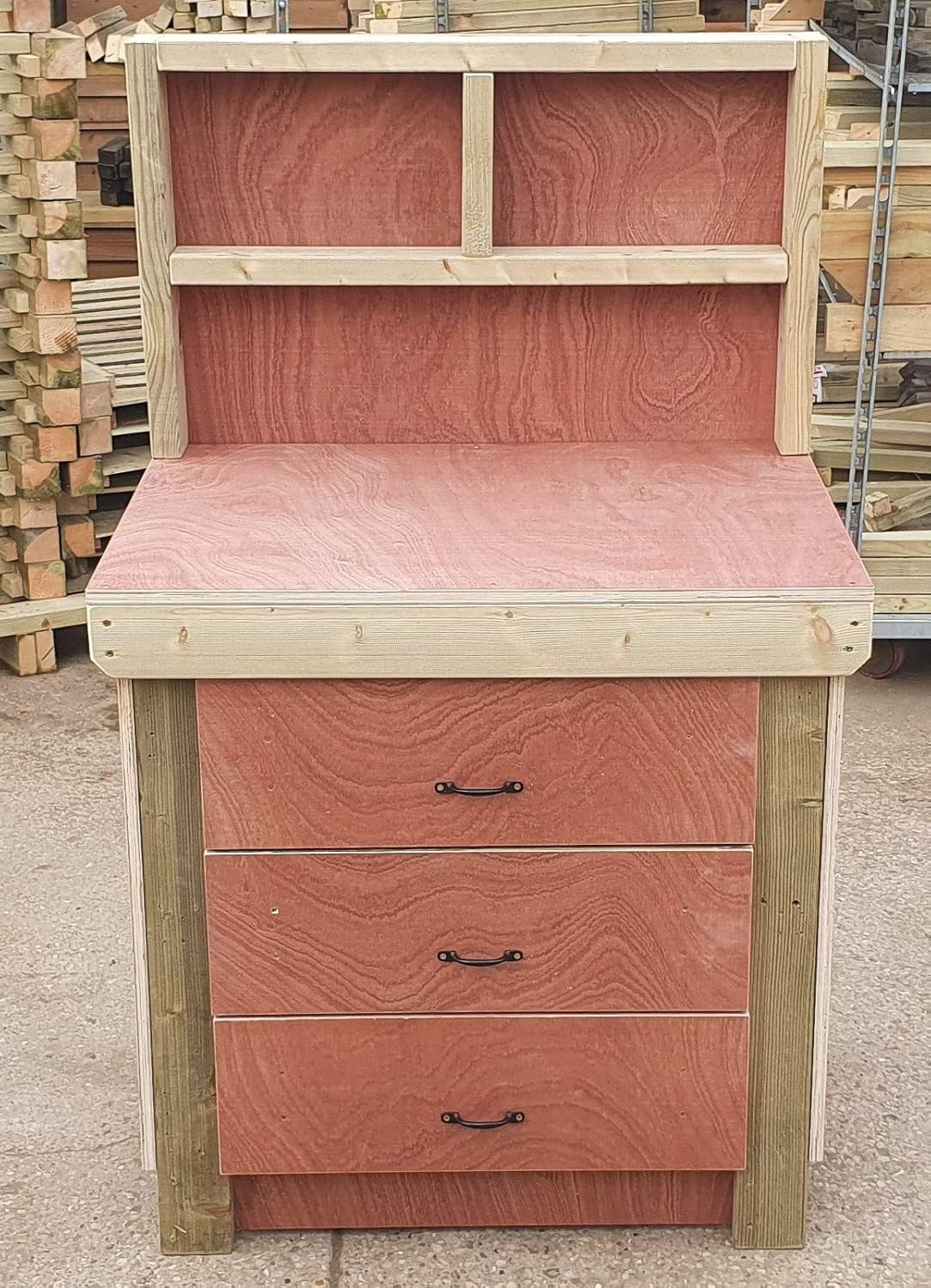 3ft Heavy Duty Wooden Workbench Tool Cabinet with Back Panel & Drawers