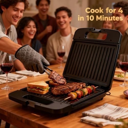 Steak Press Grill with Removable Non-Stick Plates Panini & Sandwich Maker