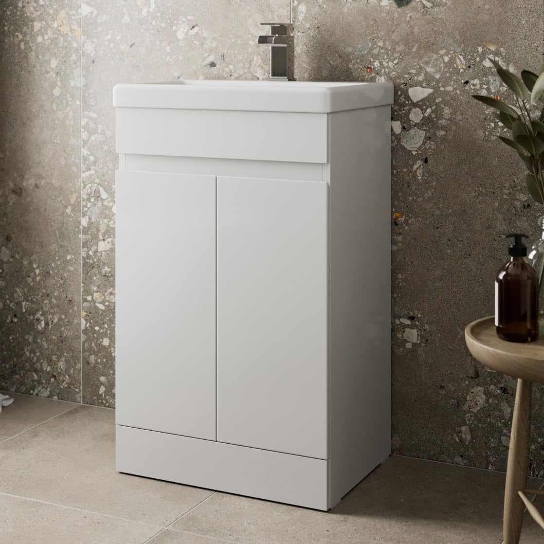 White Gloss 500mm Bathroom Vanity Unit with Ceramic Sink | Modern Basin Cabinet