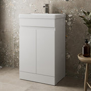 White Gloss 500mm Bathroom Vanity Unit with Ceramic Sink | Modern Basin Cabinet