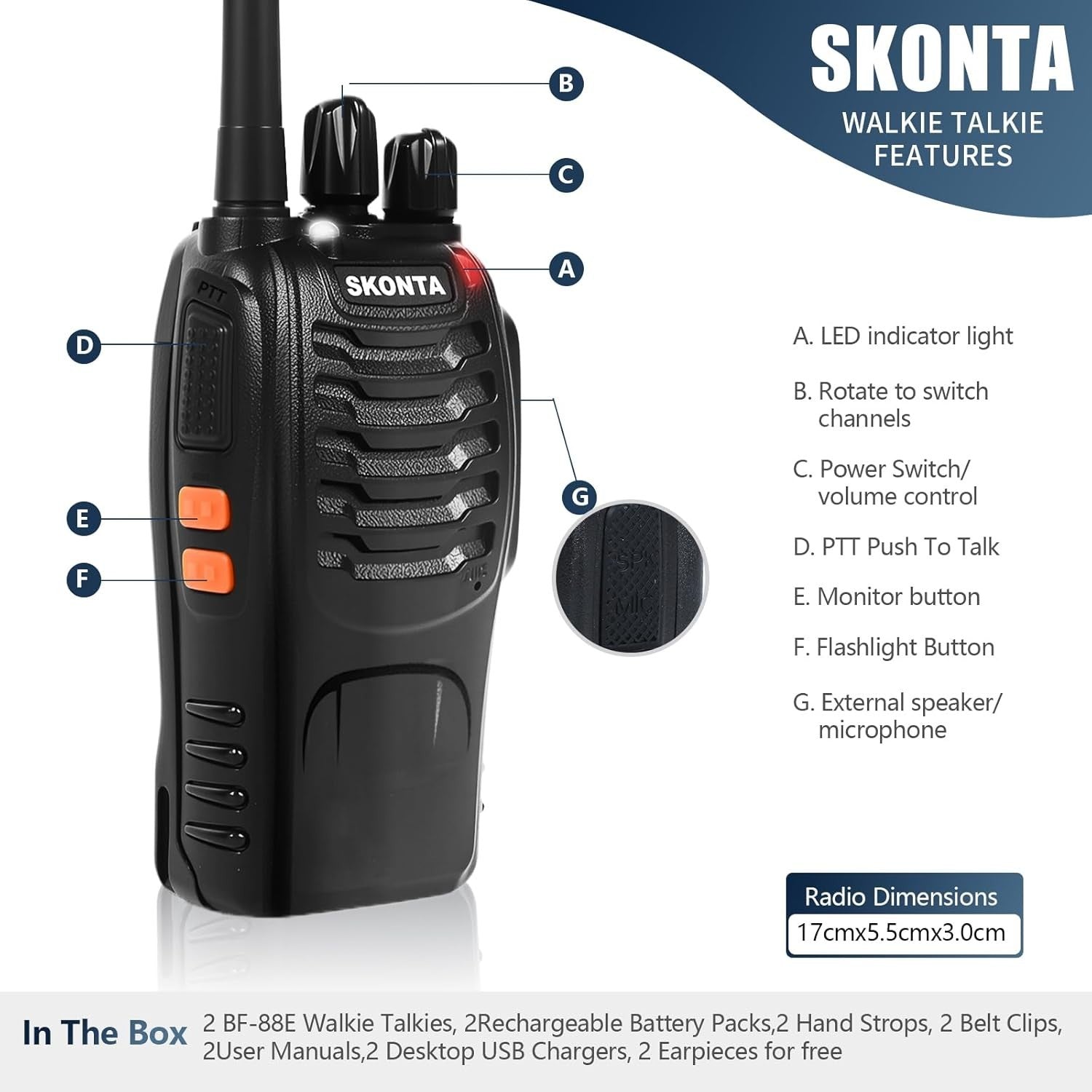 Long Range Walkie Talkies 2 Way Radio 16CH Rechargeable VOX LED