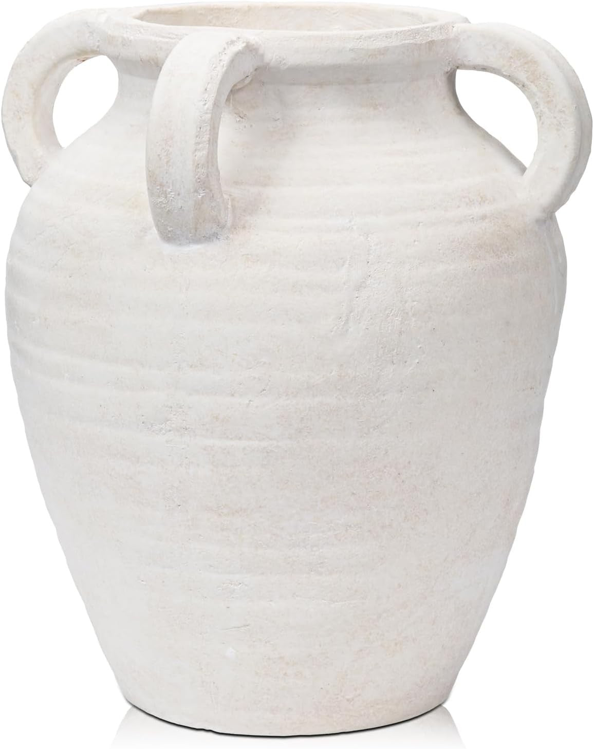 Cream Terracotta Vase 25cm Tall Handmade Vintage Ceramic with Handles