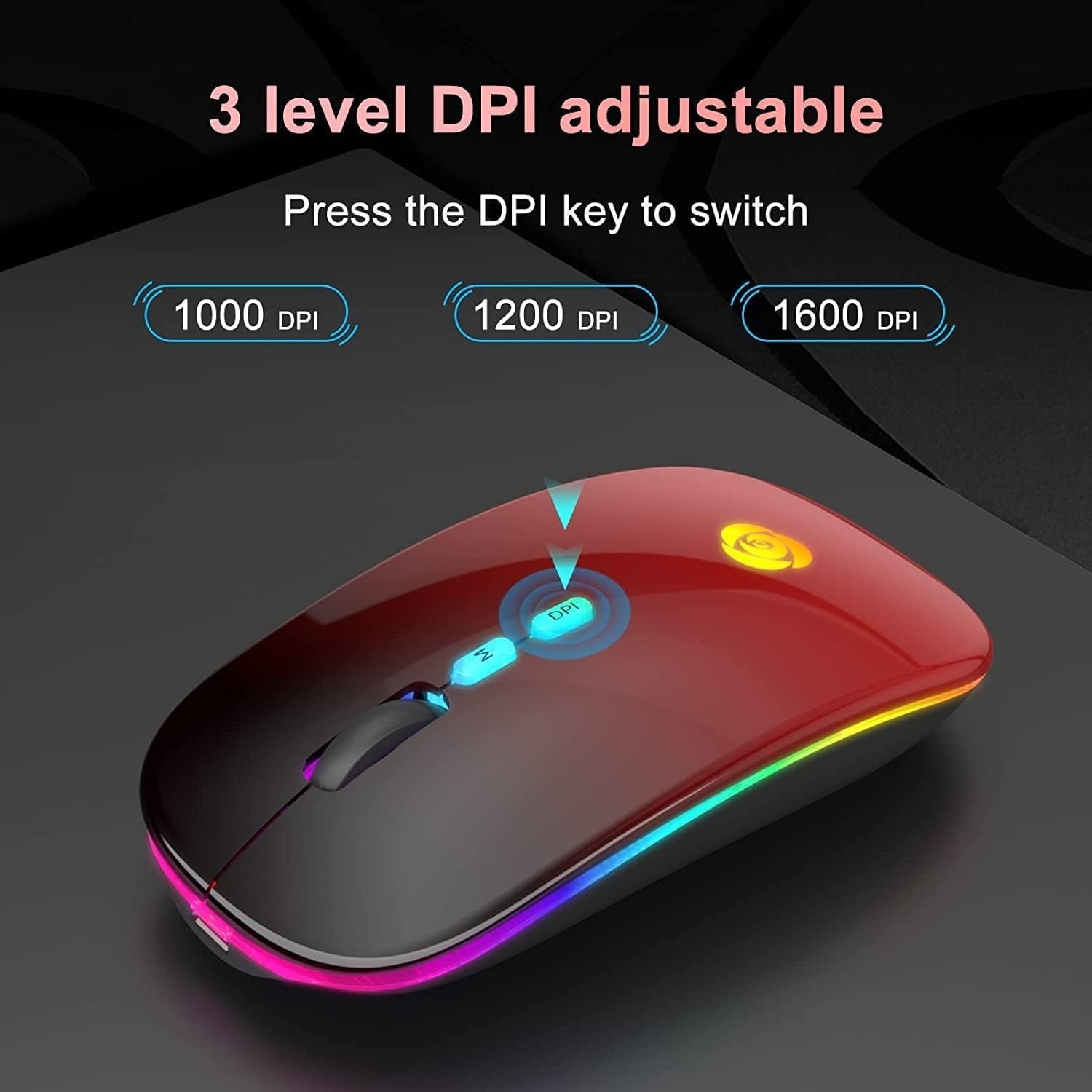 Wireless Bluetooth Mouse Rechargeable Silent RGB Type-C Red