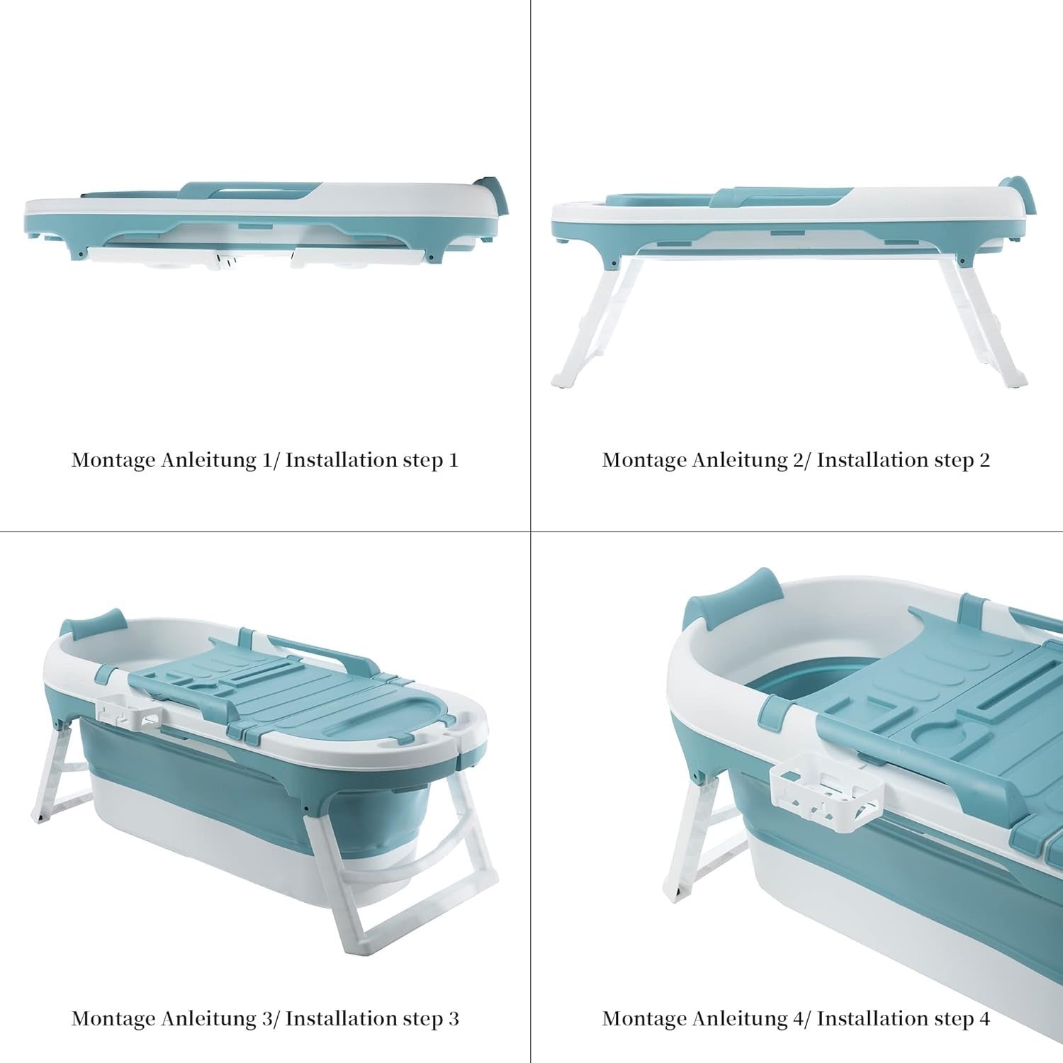 Large Foldable Adult Bathtub 158x62x52cm Blue Portable Spa Bath with Lid
