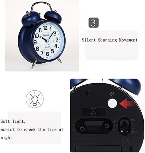 Metal Twin Bell Alarm Clock 4.5 Inch Silent Loud Heavy Sleepers Bedside