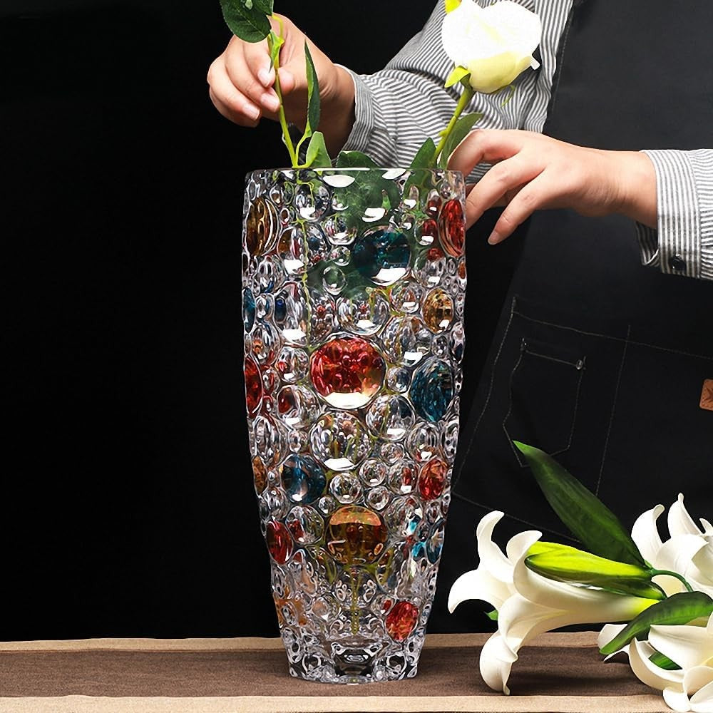 Large Crystal Glass Flower Vase 11.8in Colorful Dot Modern Home Décor