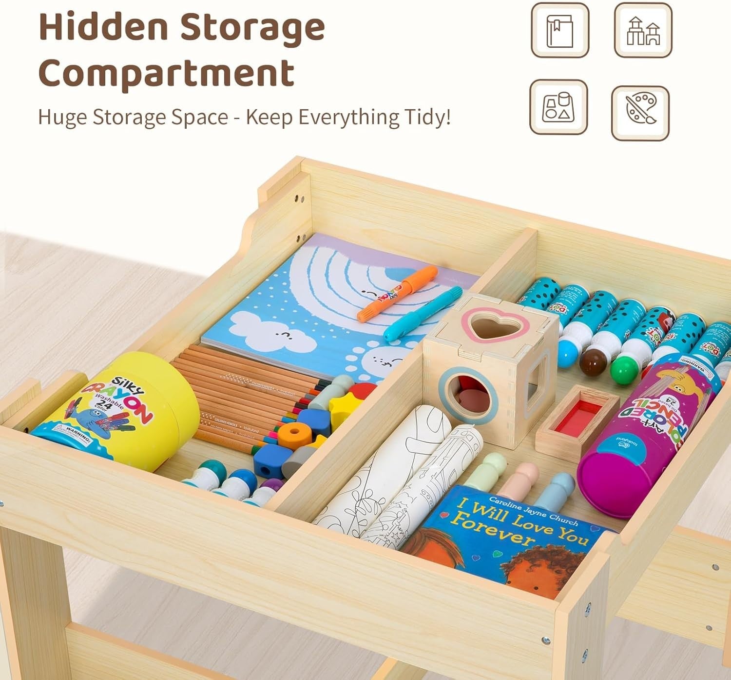4 in 1 Kids Table and Chairs with Whiteboard Blackboard Storage & Book Rack