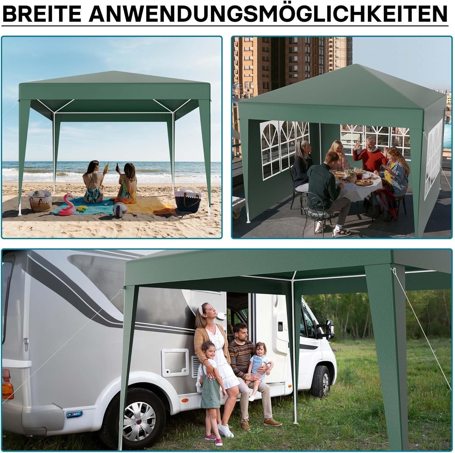 3x3m Green Pavilion Gazebo Party Tent Removable Sides UV50+ Garden Outdoor