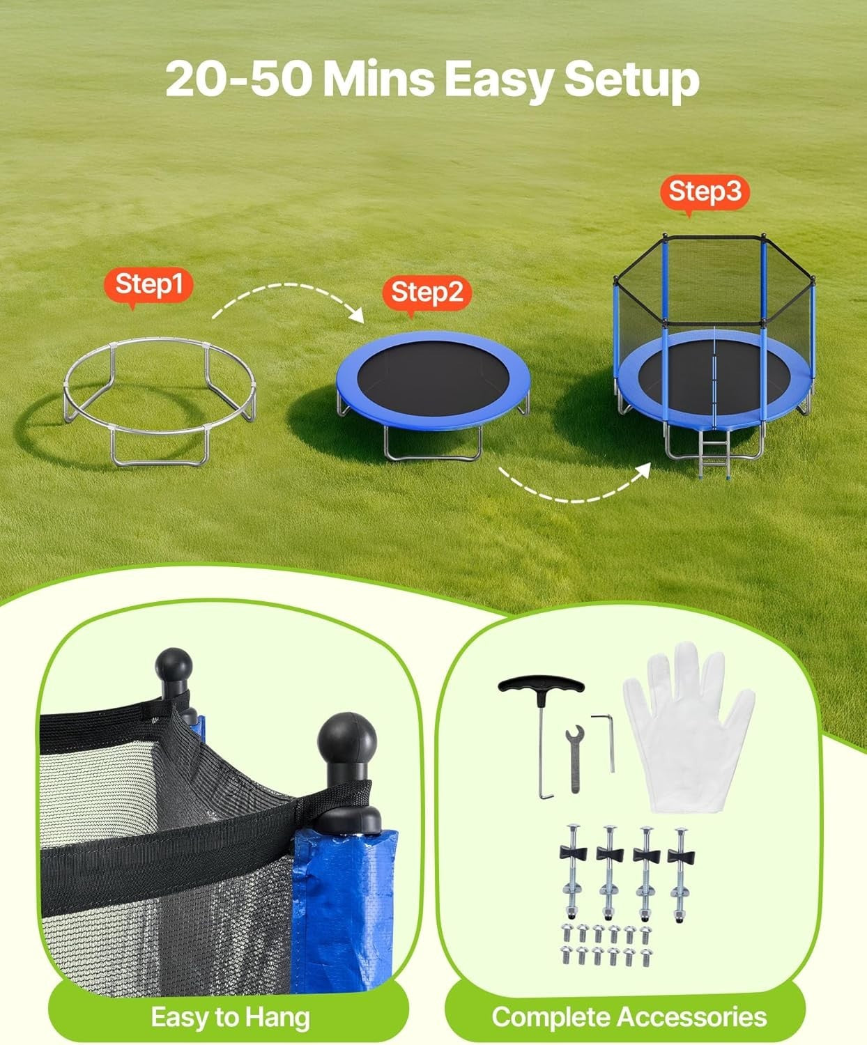 8FT Outdoor Trampoline with Safety Enclosure Heavy Duty 265LB