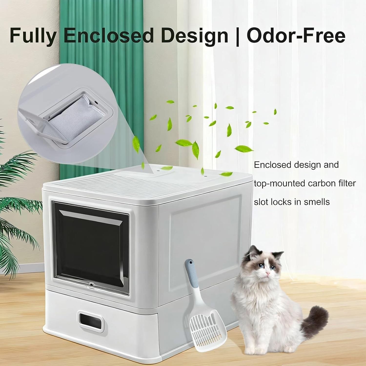 Enclosed Stainless Steel Cat Litter Box Lid Drawer Anti Leak Smell Free