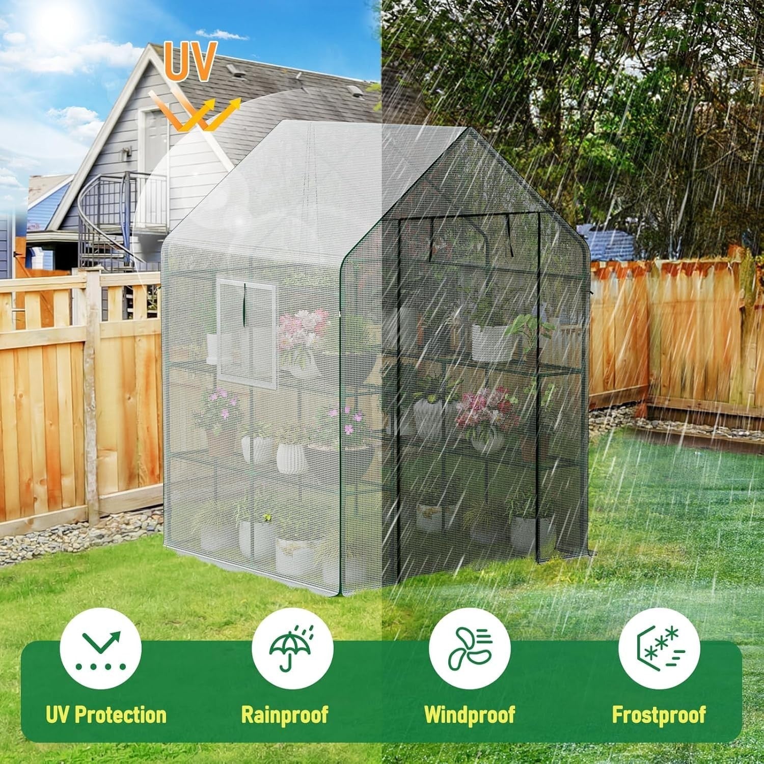 Heavy Duty Walk-In Greenhouse 2 Tier | Thicken PE Cover & Steel Frame | 57×57×77