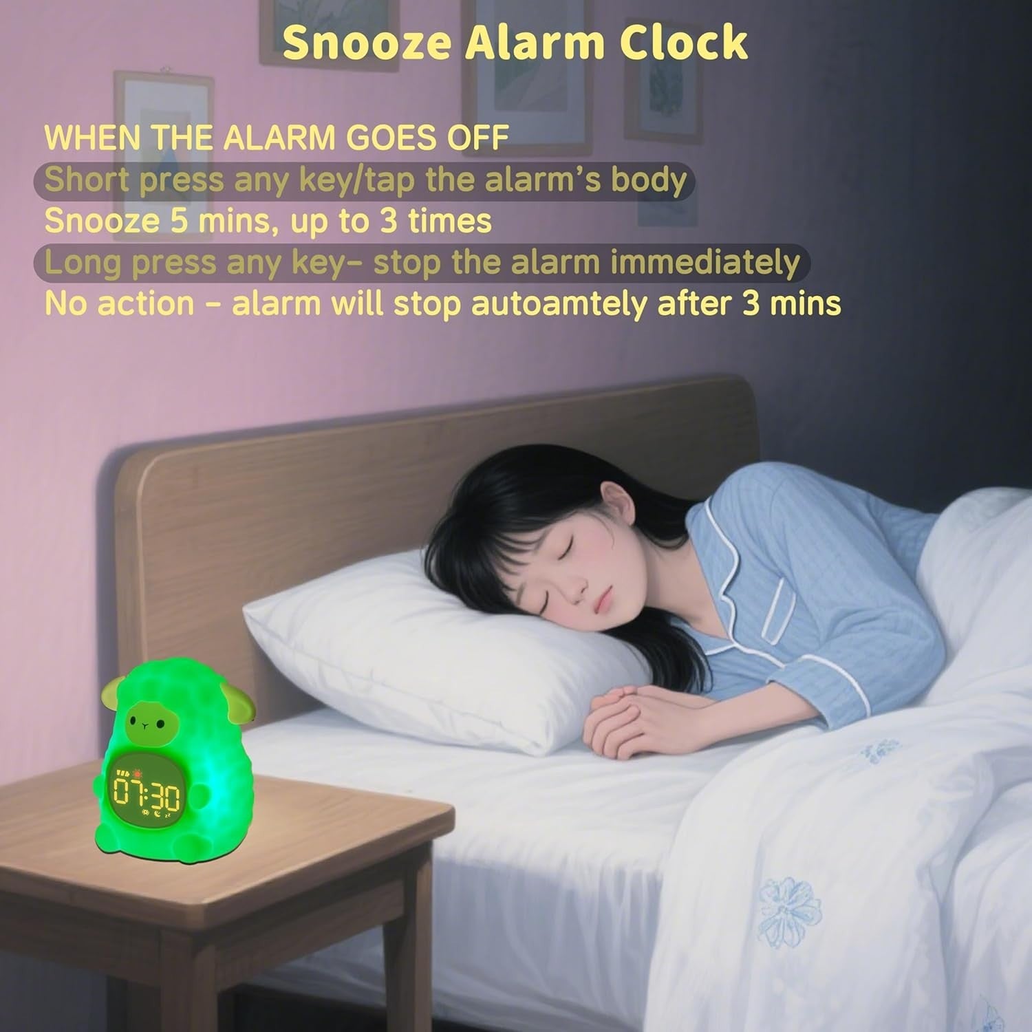 Kids Sheep Alarm Clock Night Light Sleep Trainer White Noise Lamp
