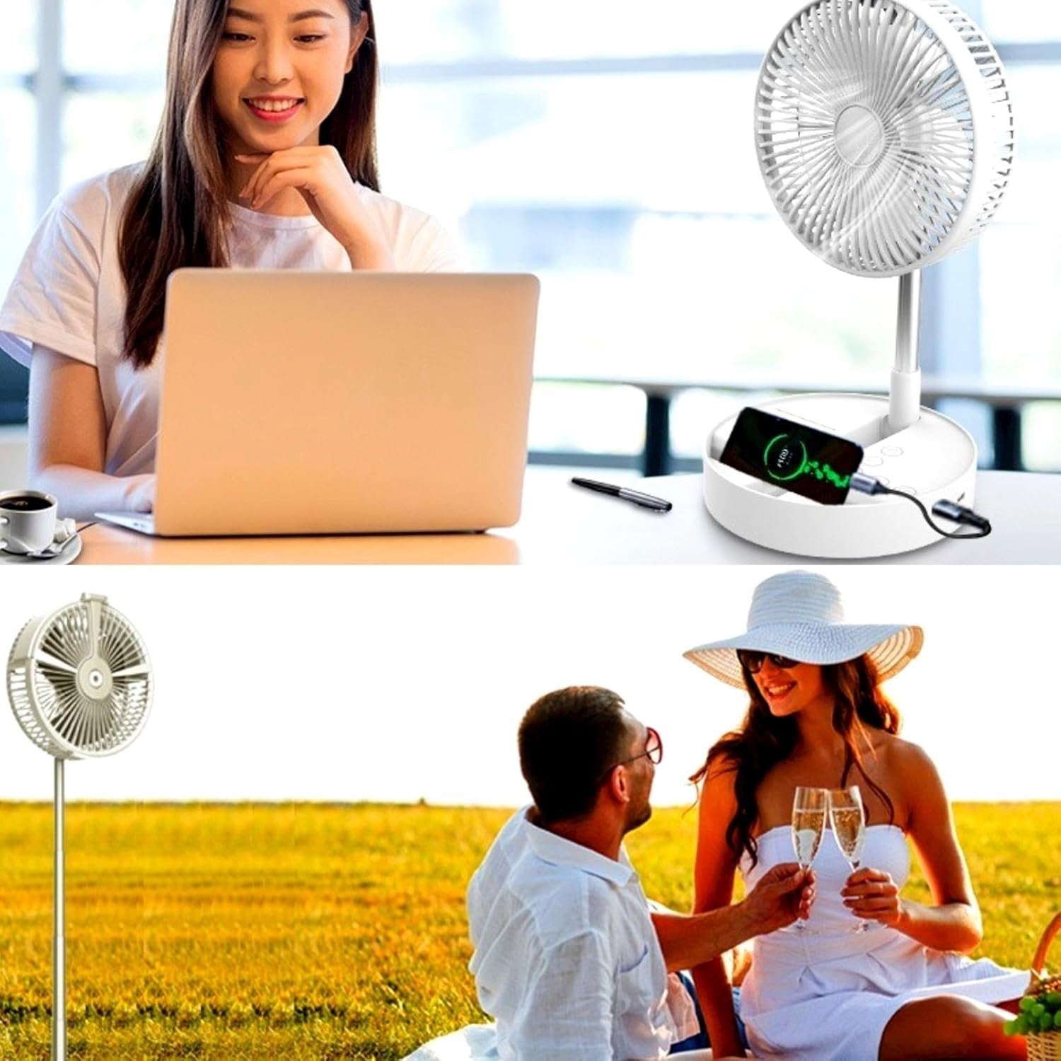 Collapsible Rechargeable Fan – 4-Speed Folding Desk Fan w/ Remote & Night Light