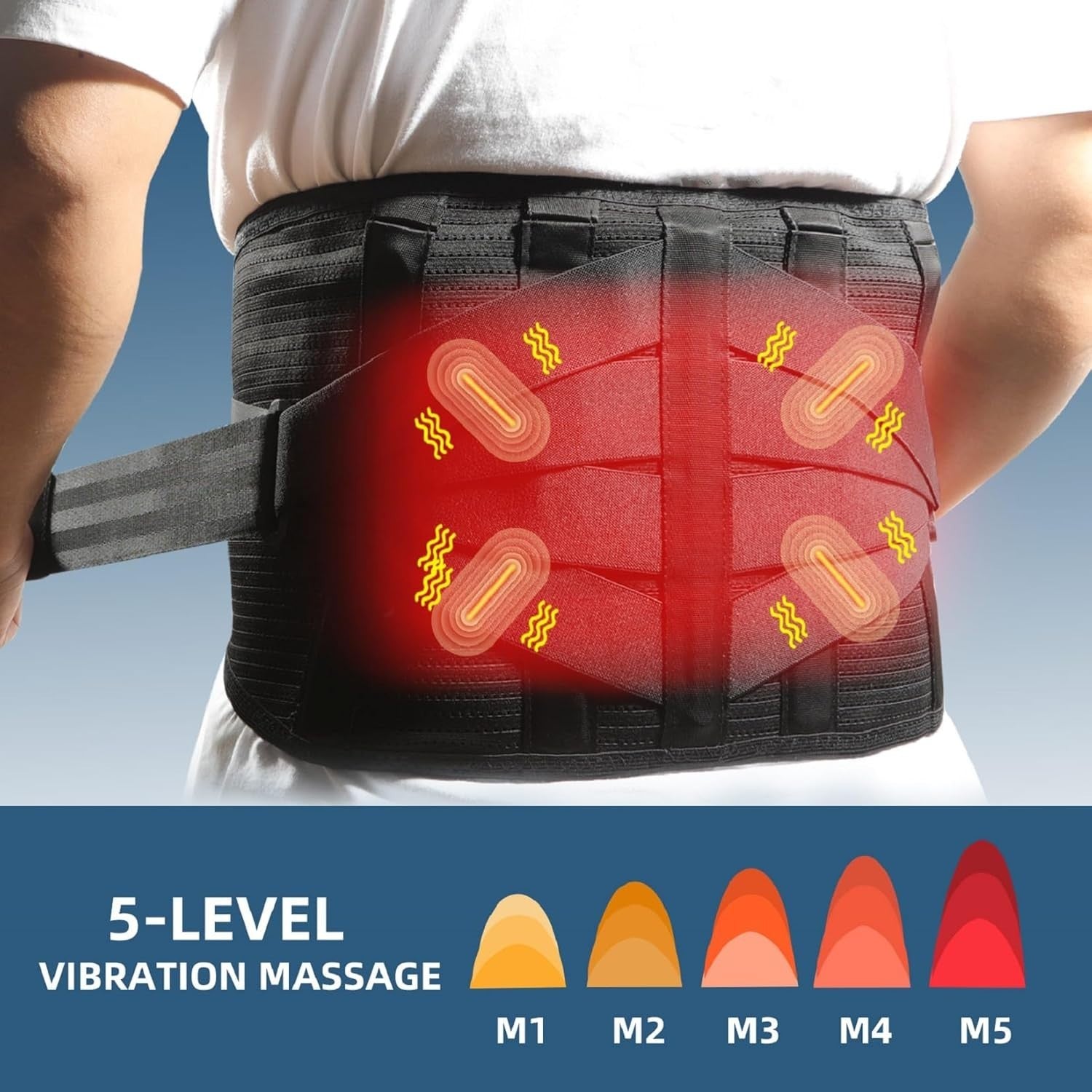 Heated Back Brace Massager Red Light Therapy Belt Pain Relief M