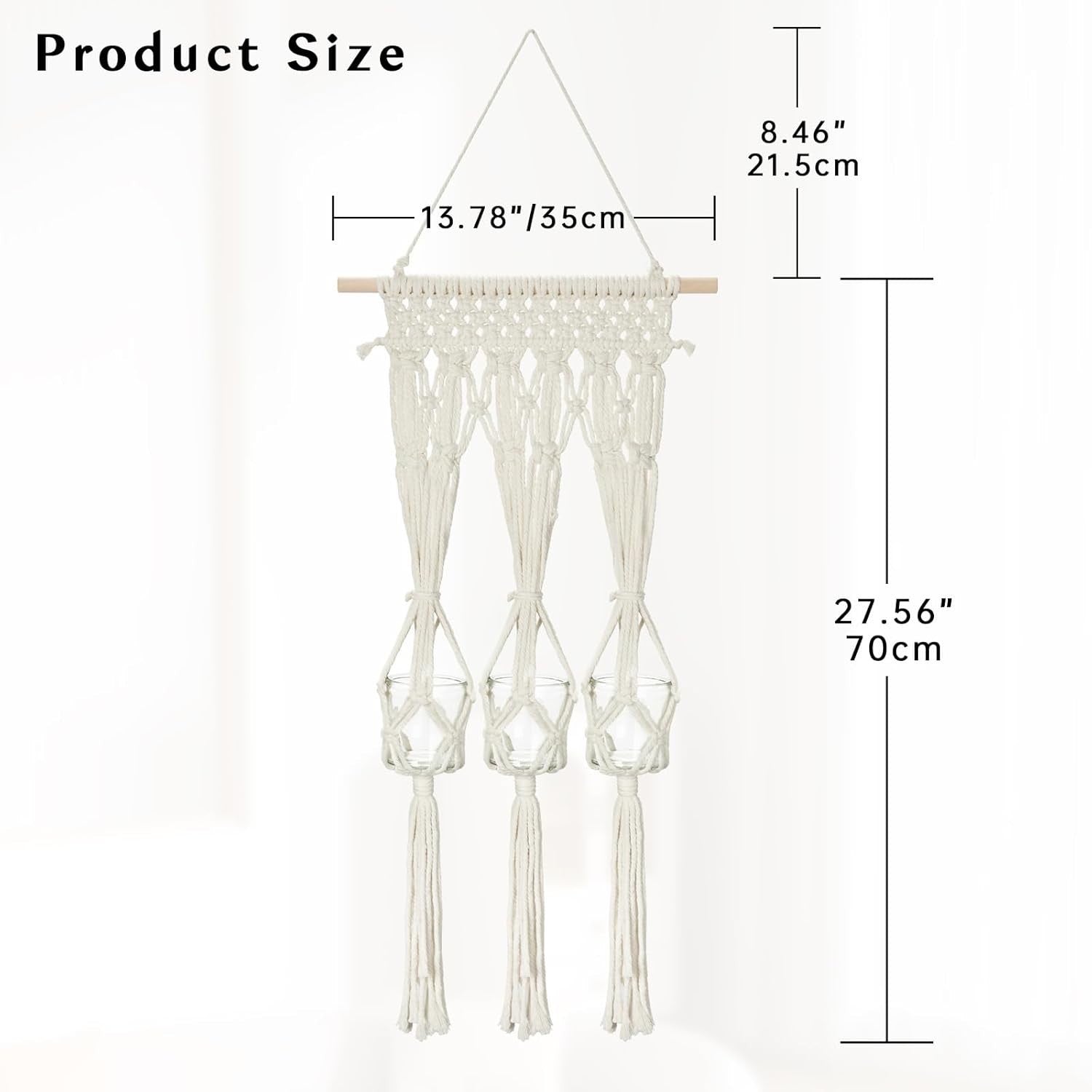 Macrame Wall Hanging with 3 Glass Vases Boho Home Decor