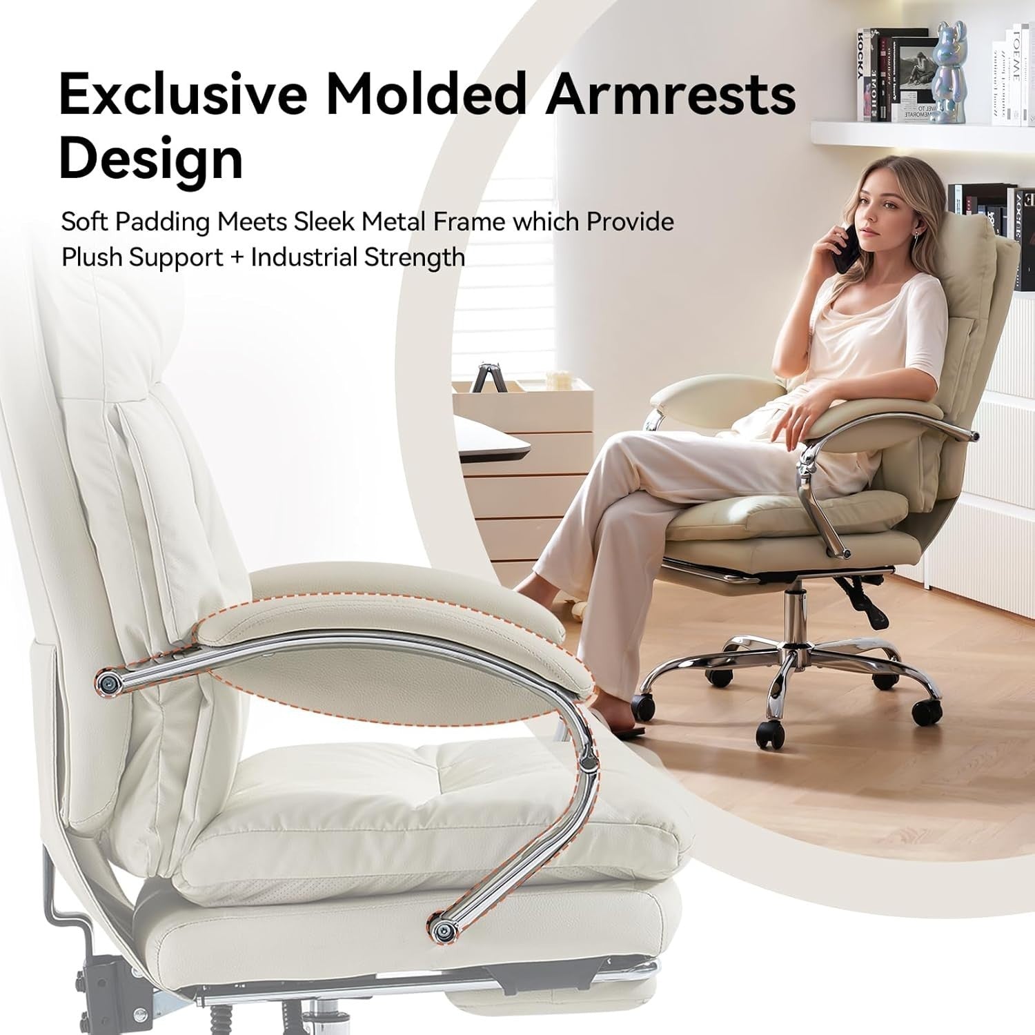 Office Chair Reclining Executive Desk Chair White PU Leather w/ Footrest
