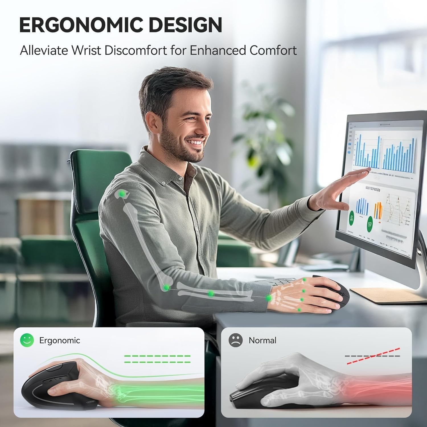 Vertical Ergonomic Wireless Mouse BT 5.0 USB-C Silent 6 Button