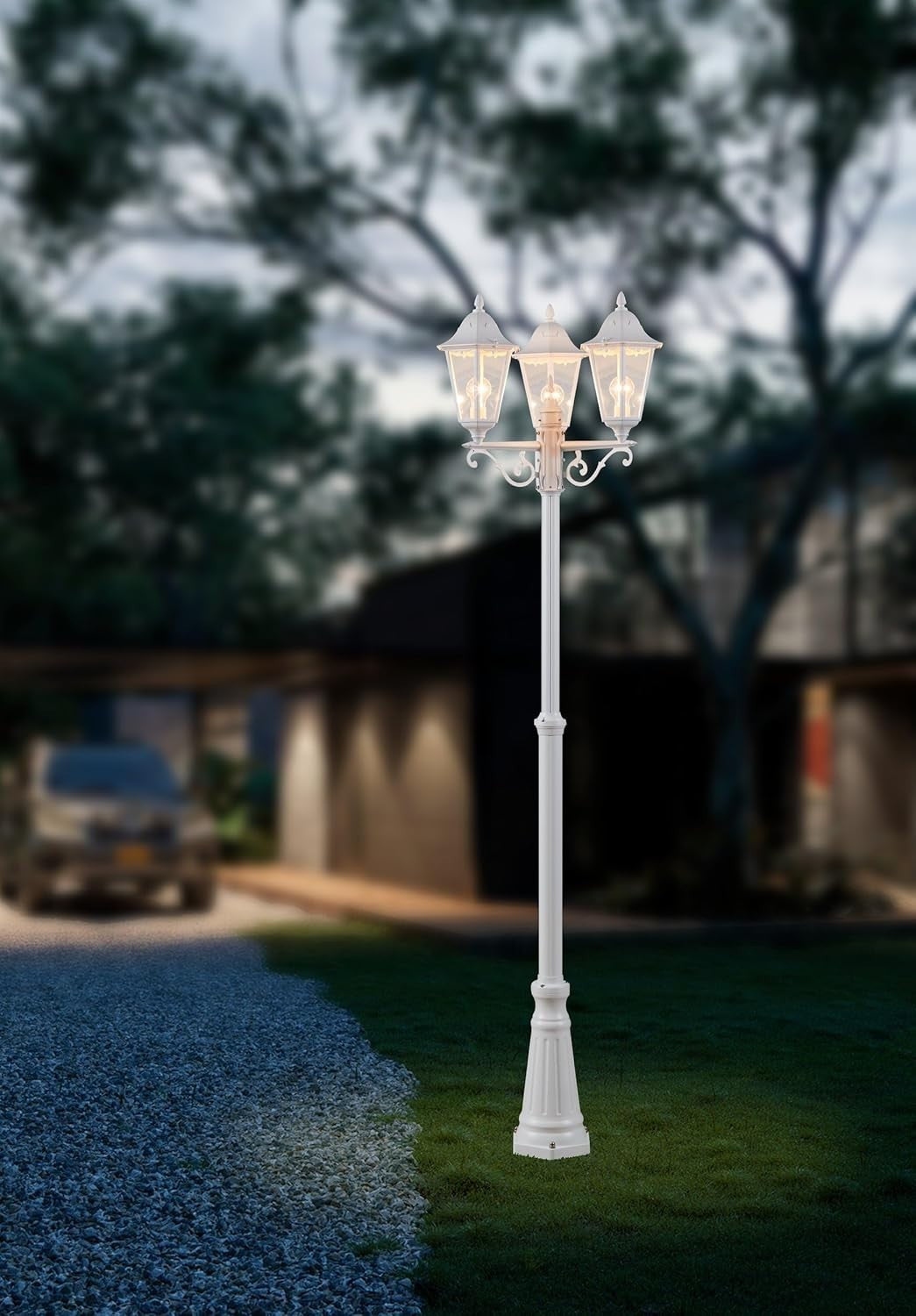 220cm Triple Head Victorian Outdoor Lamp Post White