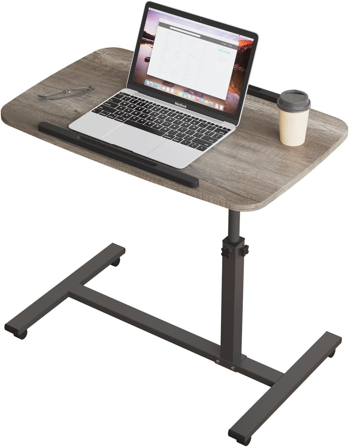 Adjustable Overbed Laptop Table on Wheels Bedside Desk Oak Grey