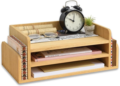 3-Tier Wooden Desk Organizer Tray for Mail, Files, Papers & Stationery