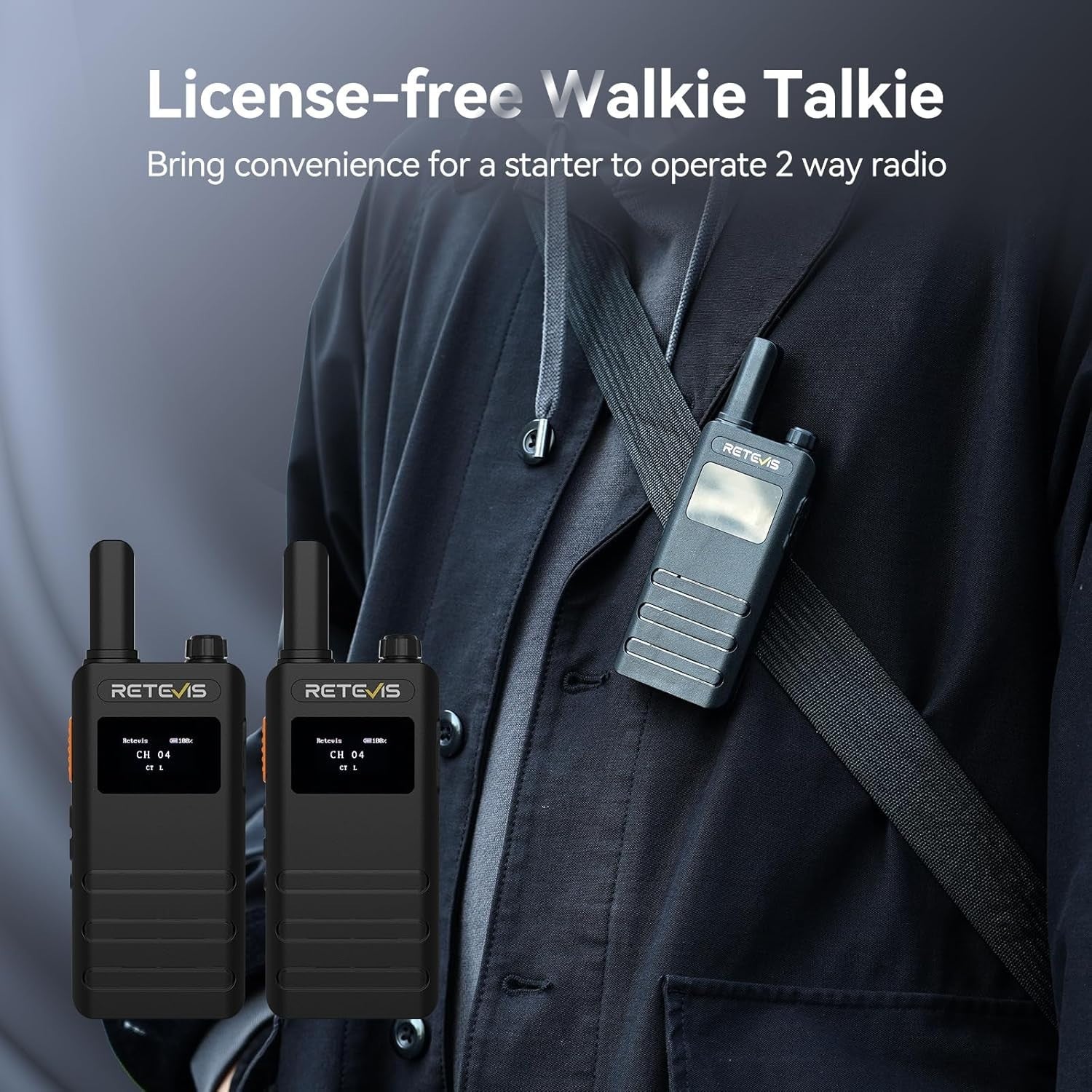 Slim Walkie Talkies 4 Pack LCD VOX USB-C Rechargeable w Earpiece