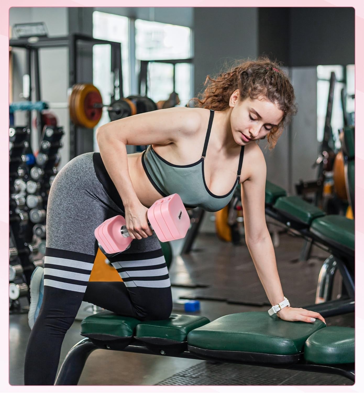 15LB Adjustable Dumbbells Pair 4-in-1 Anti-Roll Pink Home Fitness Weights