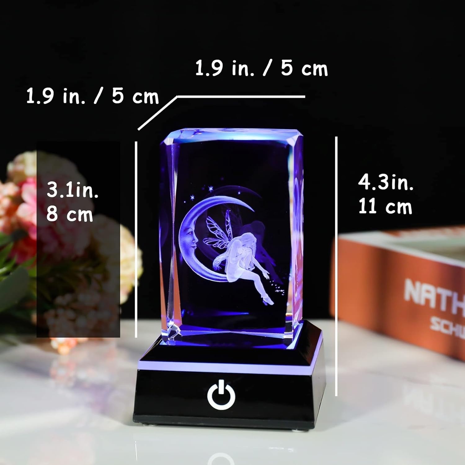 3D Crystal Fairy & Moon LED Light Cube Ornament Gift for Women Girls Bedroom