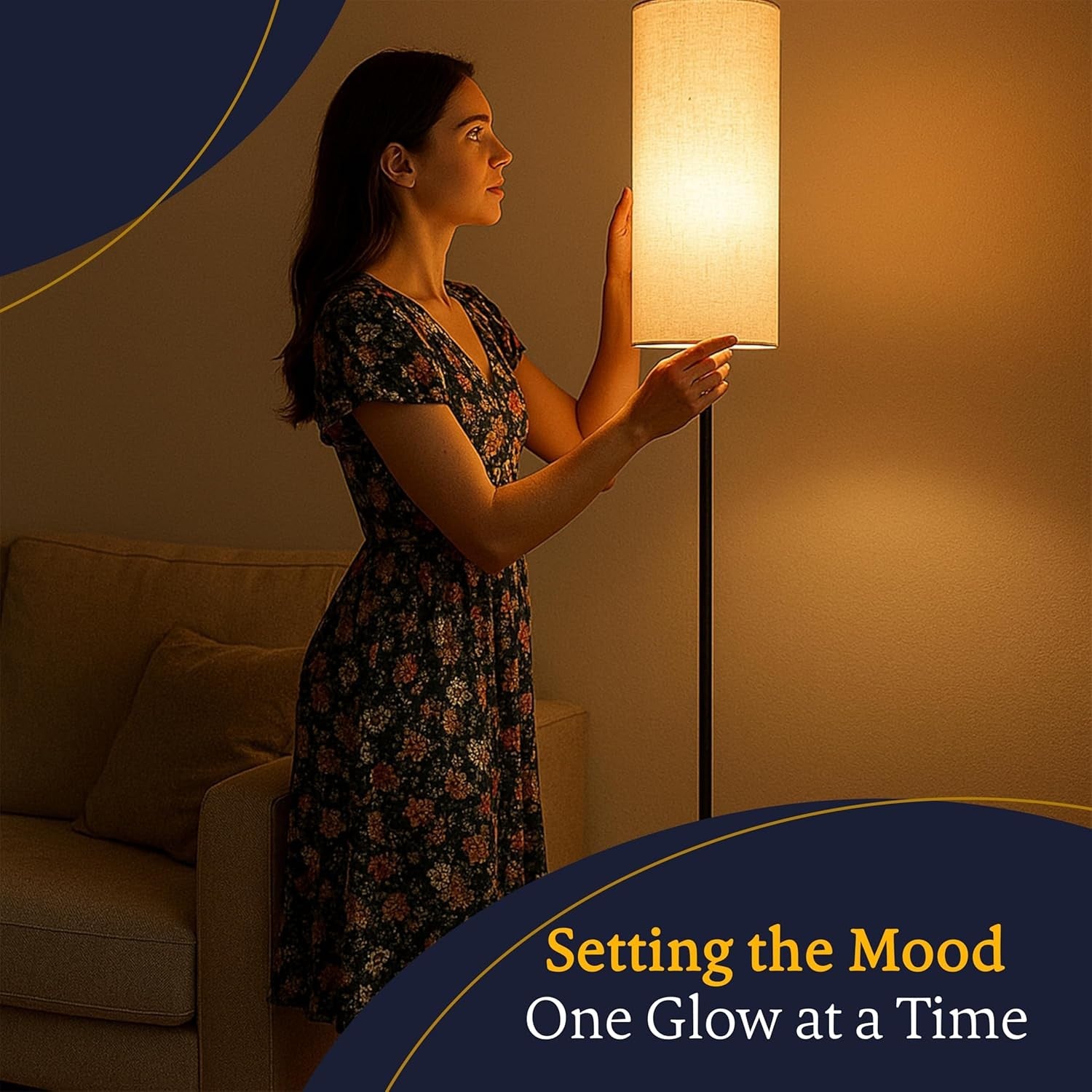 Vertical LED Floor Lamp Dimmable Modern Linen Standing Light with Foot Switch