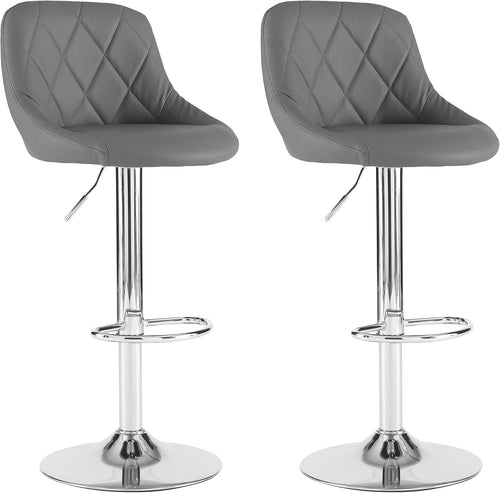 Dark Grey Faux Leather Adjustable Swivel Bar Stools Set of 2 Chrome