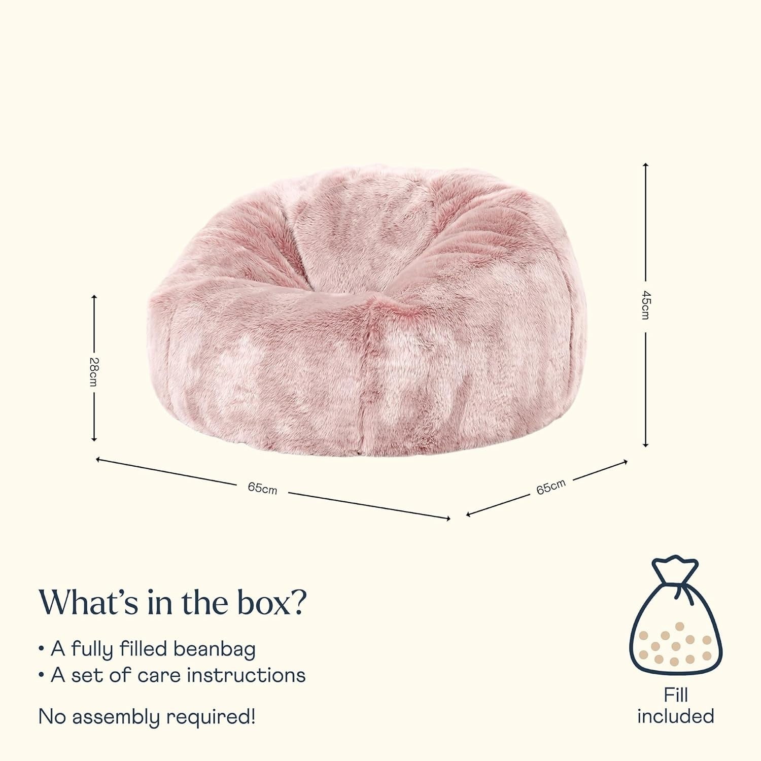 Pink Kids Faux Fur Bean Bag Chair Soft Fluffy Seat for Bedroom Gaming Room