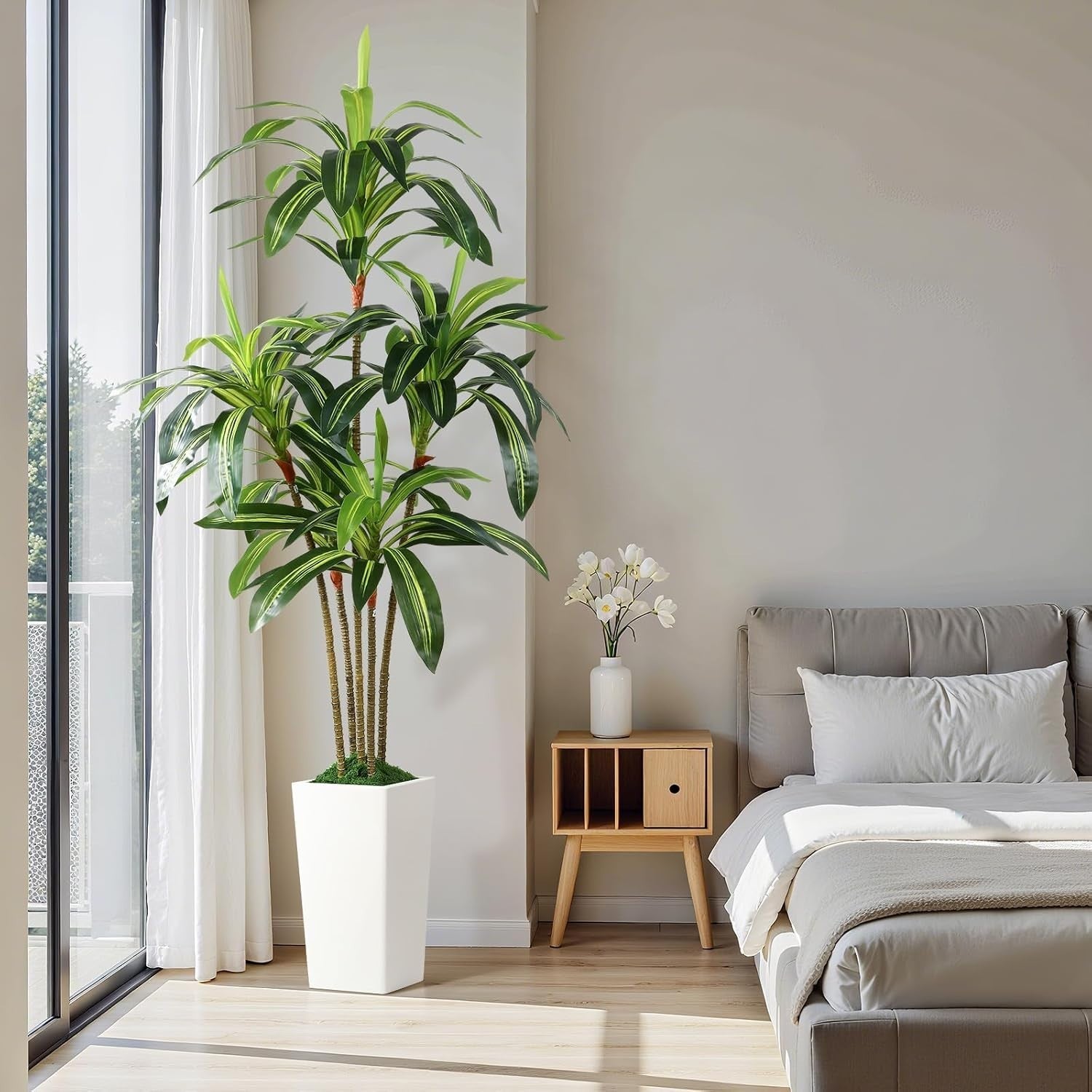 6FT Artificial Dracaena Tree with Tall White Pot Faux Indoor Outdoor Home Decor